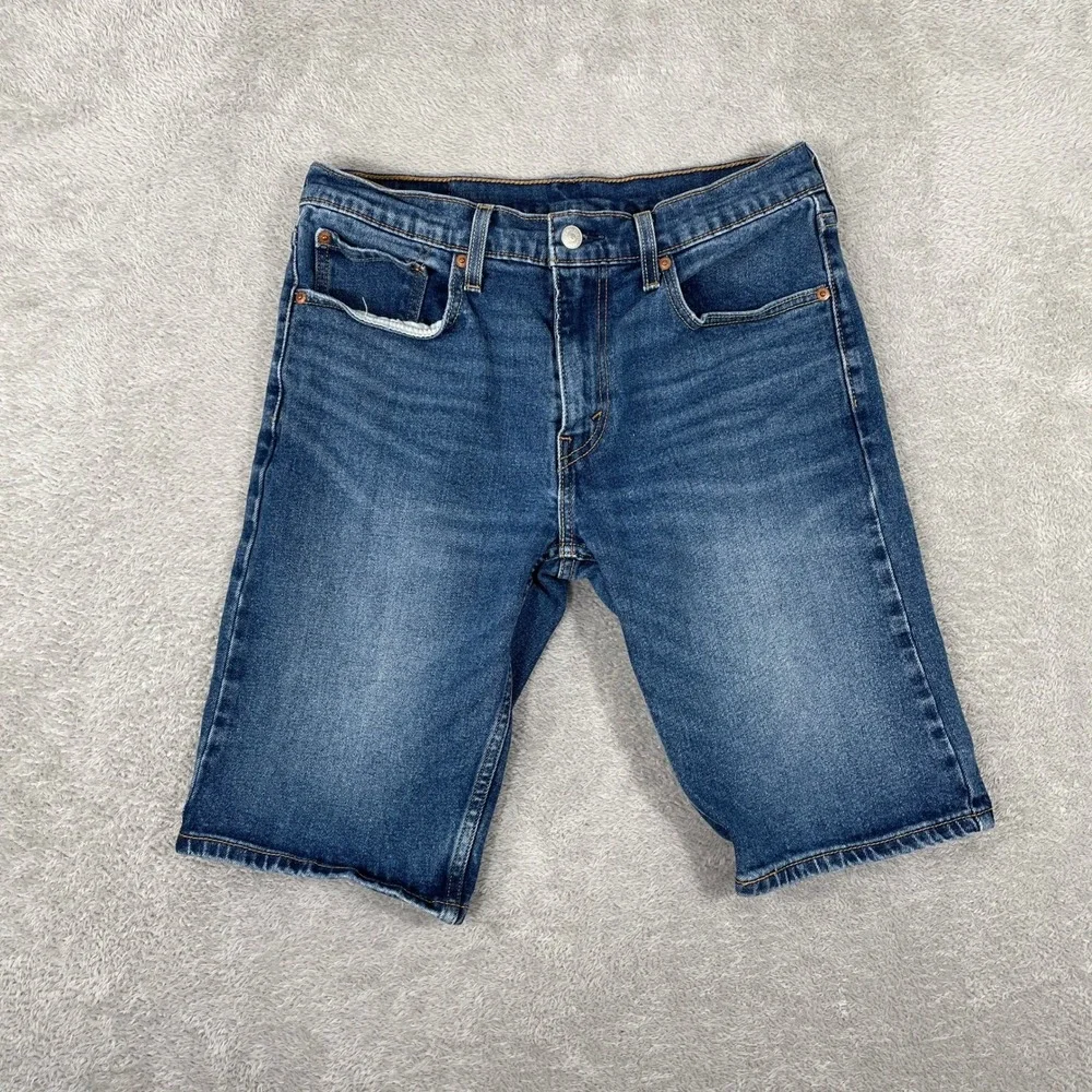Levi 502 Regular Taper Denim Shorts Mens 31 Blue Stretch Jean Shorts